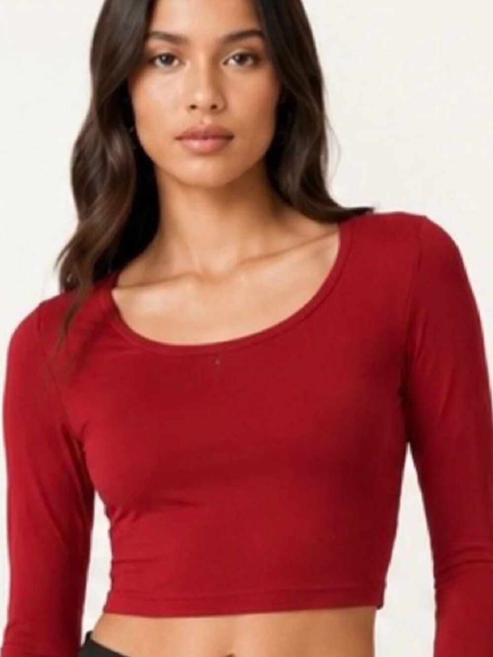 Naked Wardrobe Long Sleeve Cropped Red Lightweight Top
